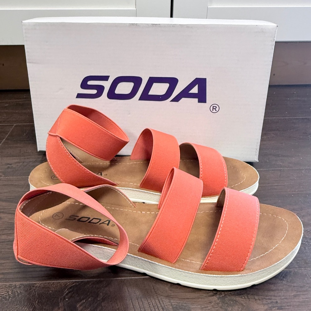 SODA CORAL MELON SUSHI ELASTIC STRETCHY BANDAGE SANDALS EXCELLENT CONDITION - Picture 5 of 7